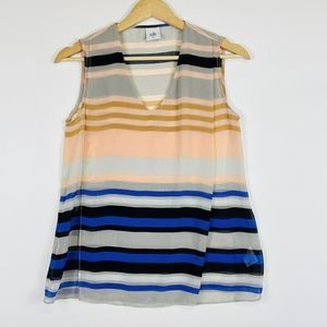CAbi Multicolor Stripe Chiffon Sheer Wrap V-Neck Tank Top Shirt Blouse Womens XS
